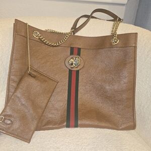 GUCCI Rajah Leather Tote Bag with Pouch